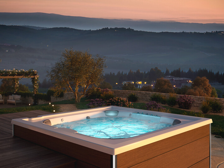 outdoor hot tubs - Jacuzzi hot tub with blue LED lights in the water