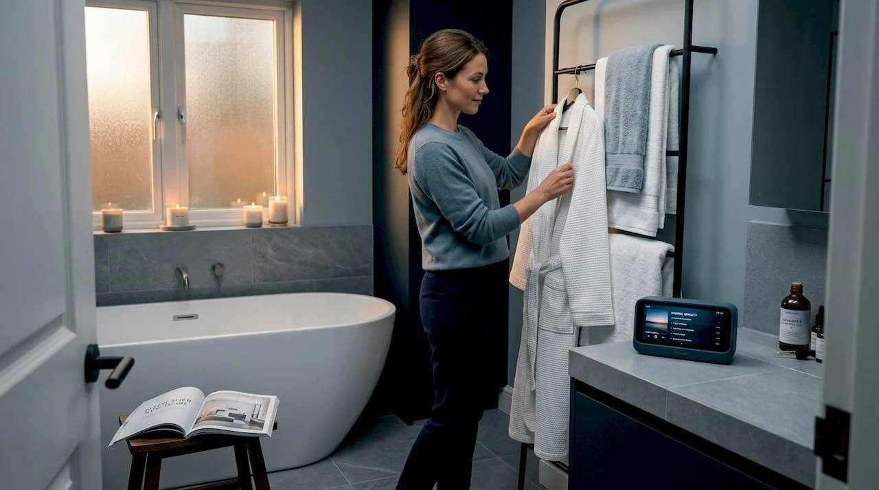 woman preparing a home spa bathroom