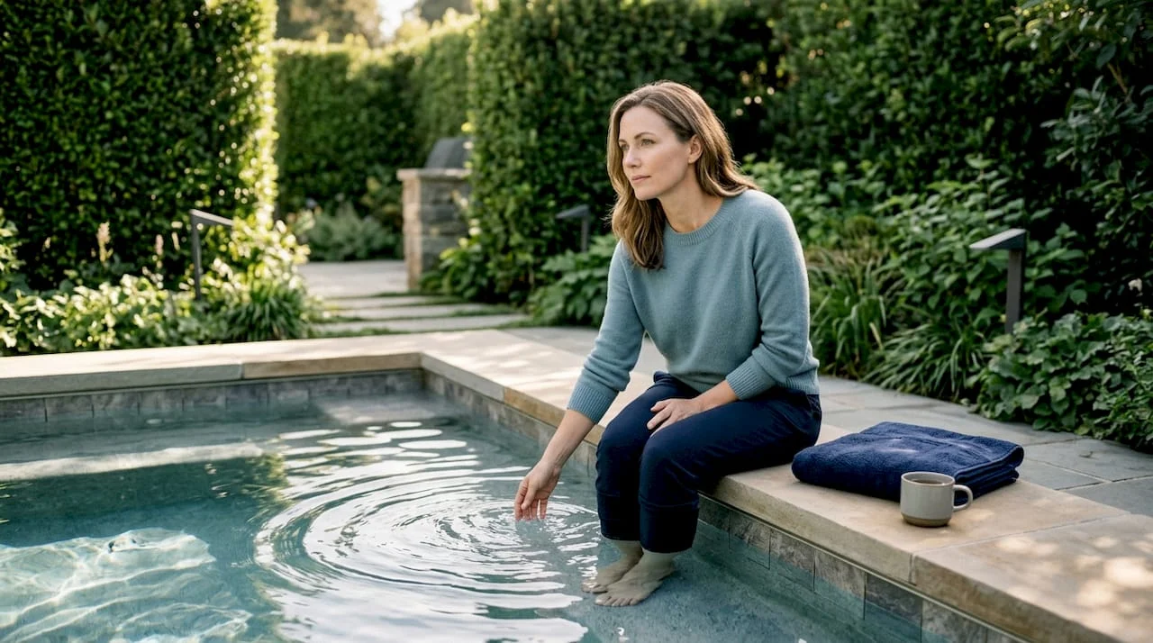 Homeowner enjoying luxury backyard spa setting