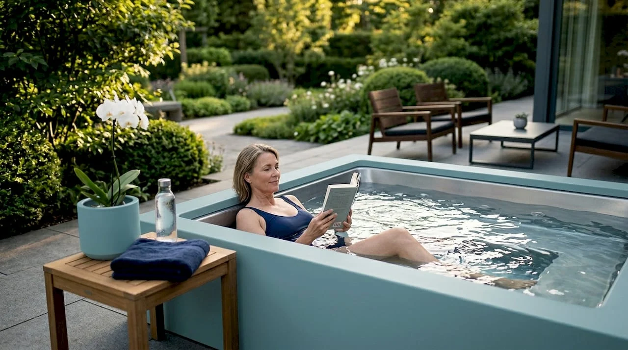 Woman reading in cozy home spa tub